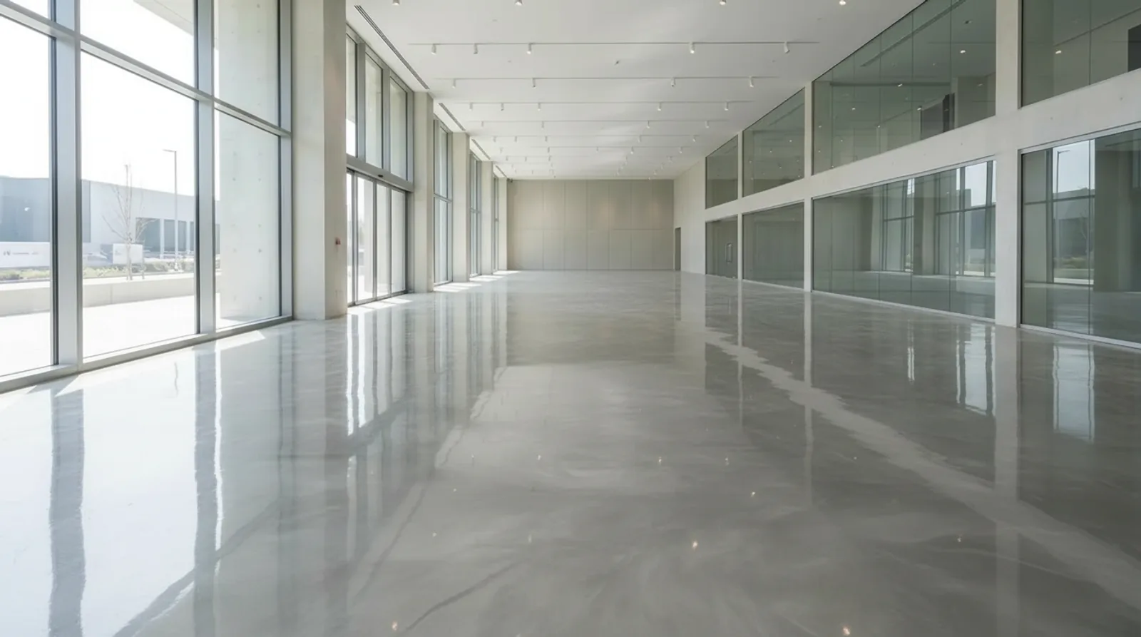 Espace commercial avec plancher d'époxy lustré fini miroir